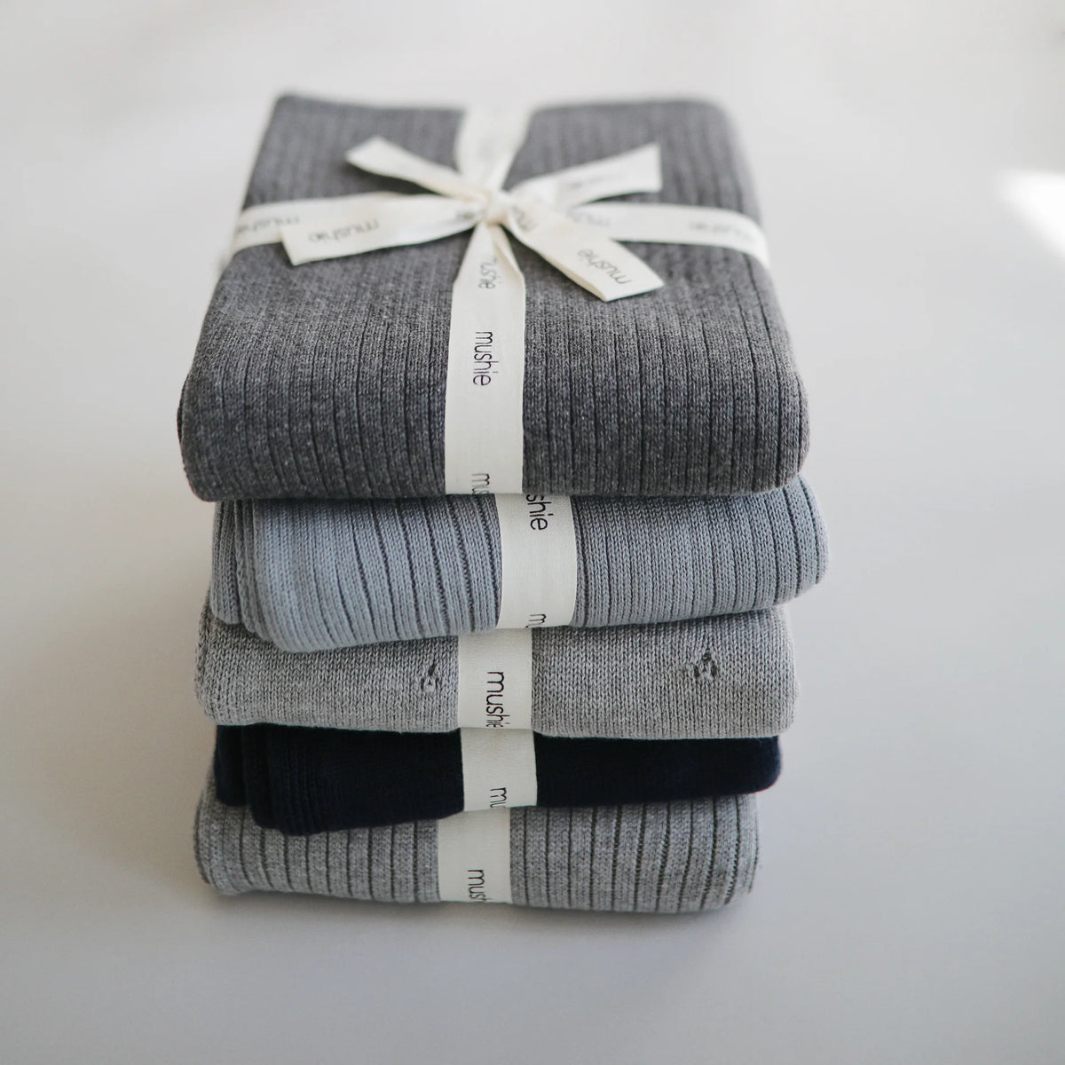 Mushie Knitted Ribbed Baby Blanket Dark Gray Melange