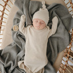 Mushie Knitted Ribbed Baby Blanket Dark Gray Melange
