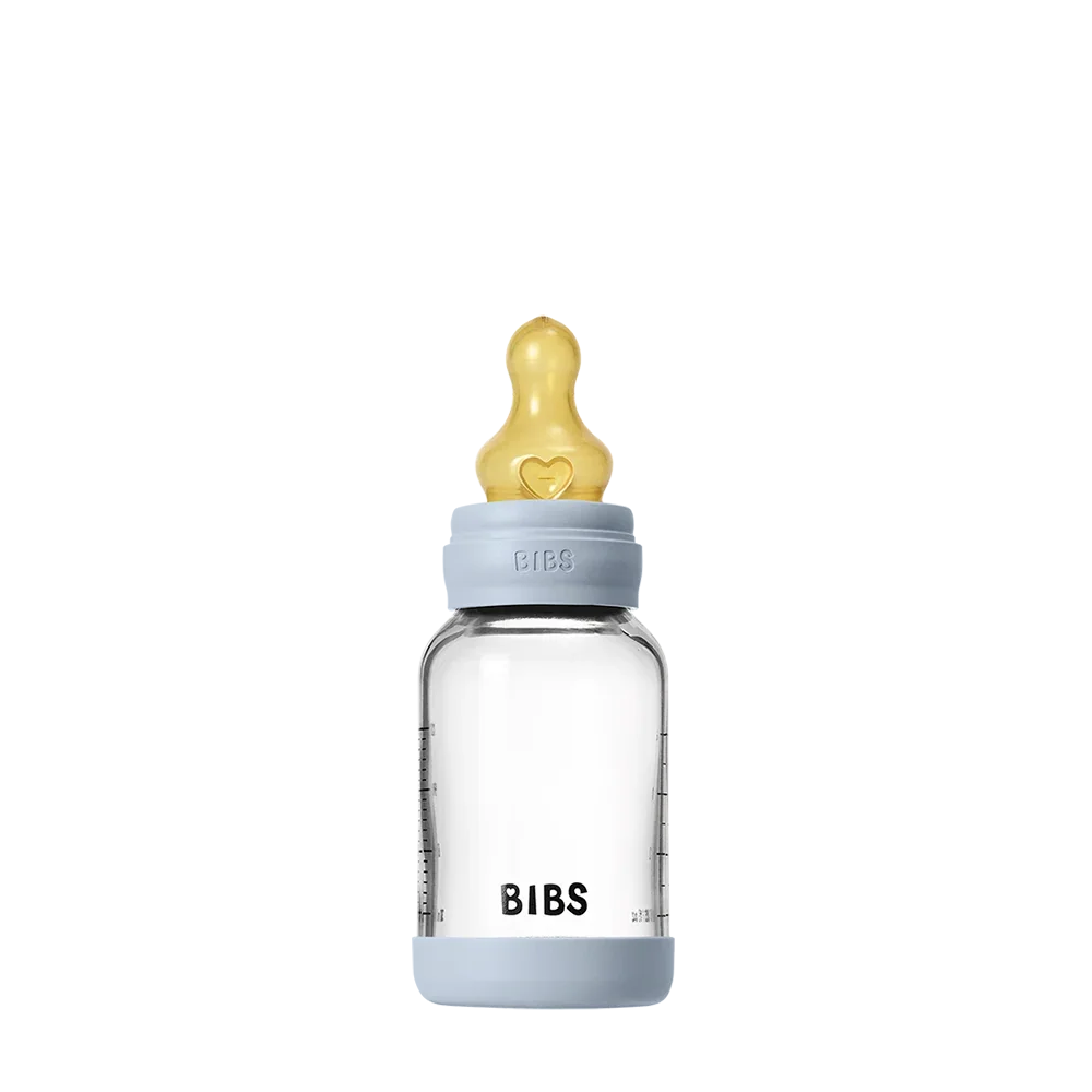 BIBS Baby Glass Bottle Set 4 fl oz Latex Baby Blue