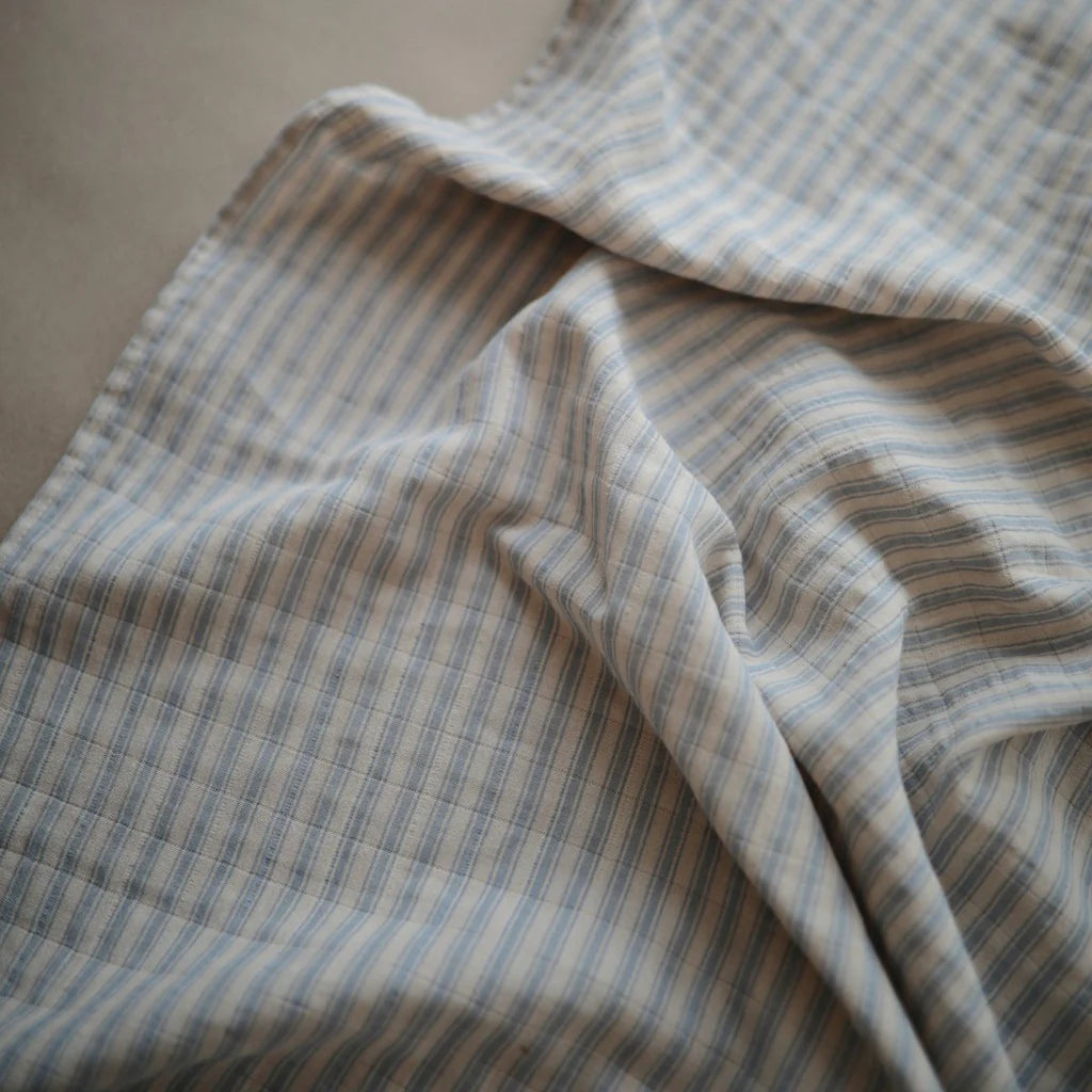 Mushie Organic Cotton Muslin Swaddle Blanket Blue Stripe
