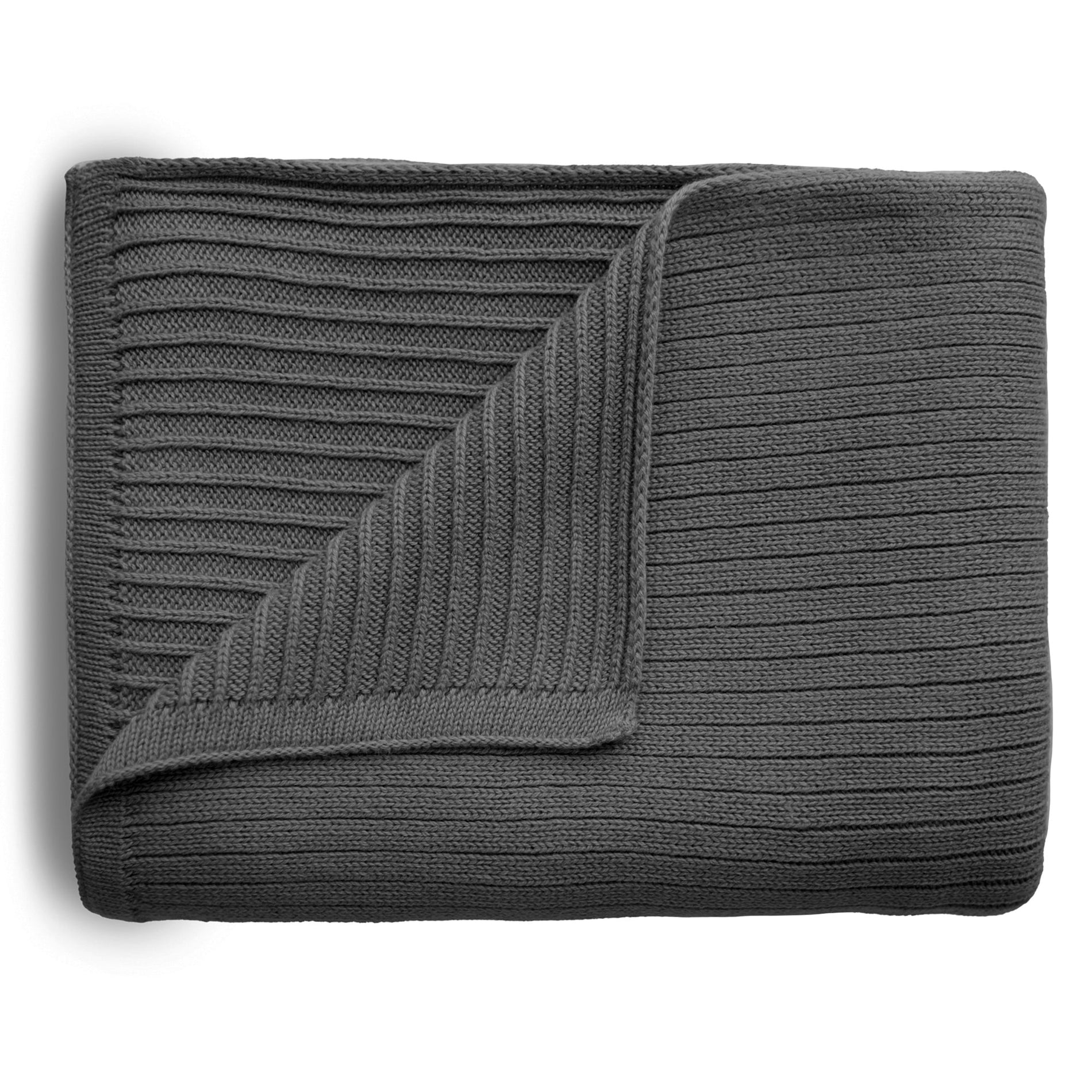 Mushie Knitted Ribbed Baby Blanket Dark Gray Melange