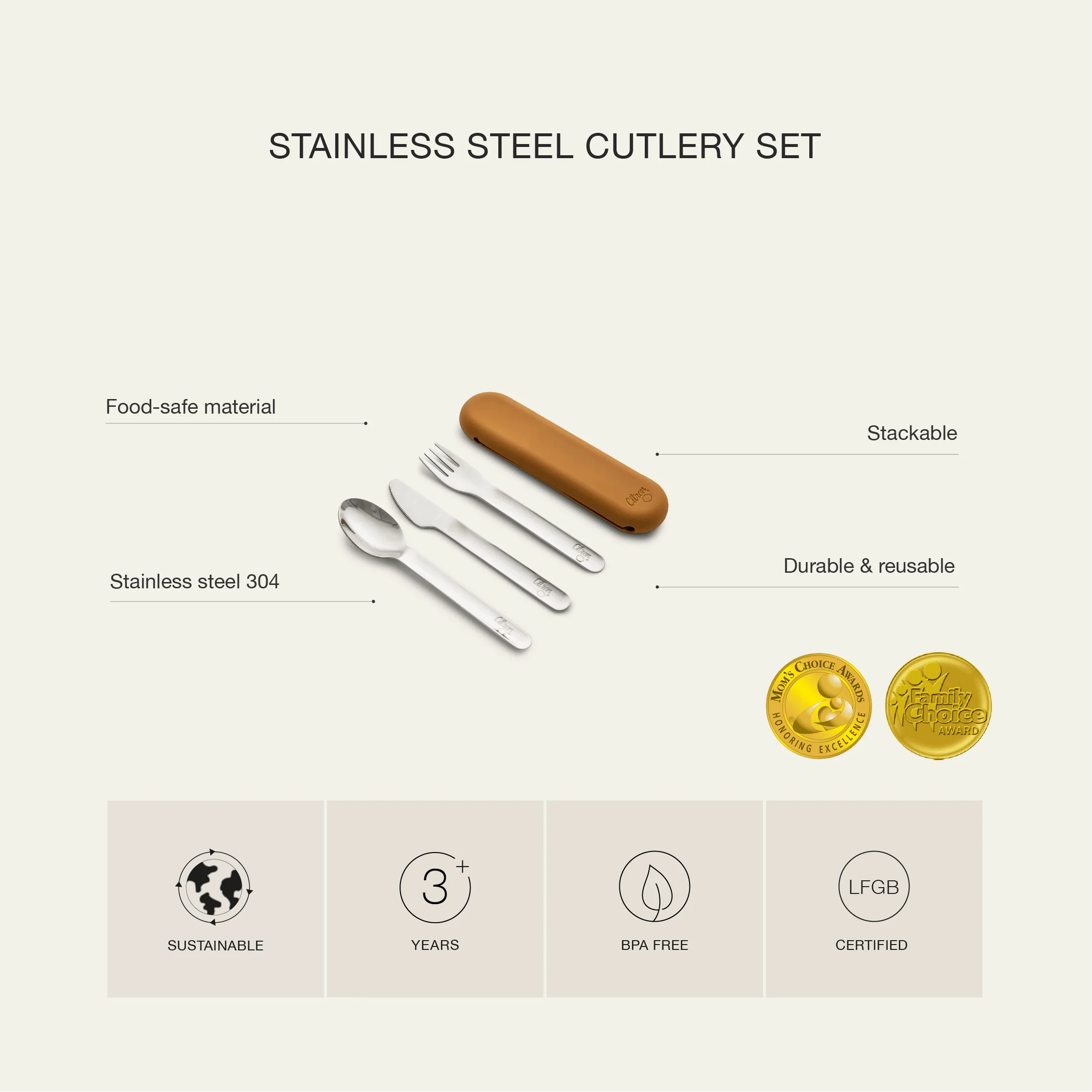 Citron Stainless Steel Brick Cutlery Set with Case