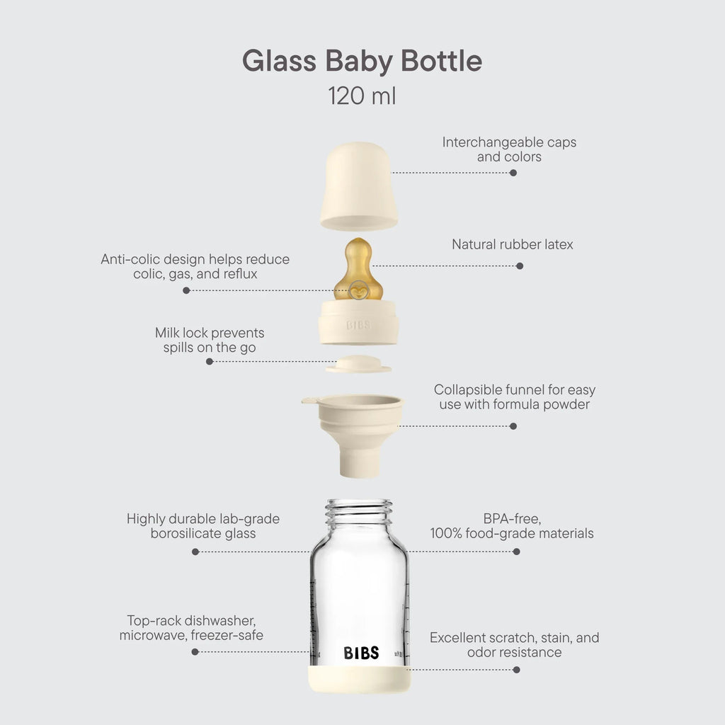 BIBS Baby Glass Bottle Set 4 fl oz Latex Baby Blue