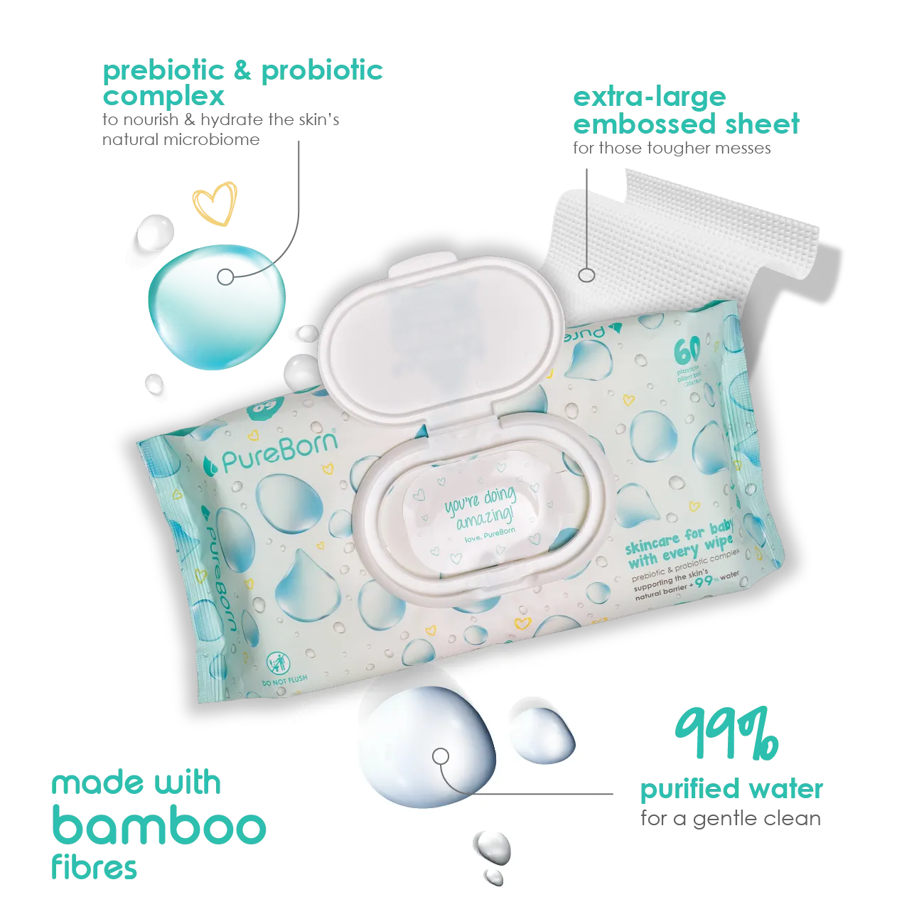 Pureborn Pure Moisture Wipes with Prebiotic & Probiotic Complex - Image 7