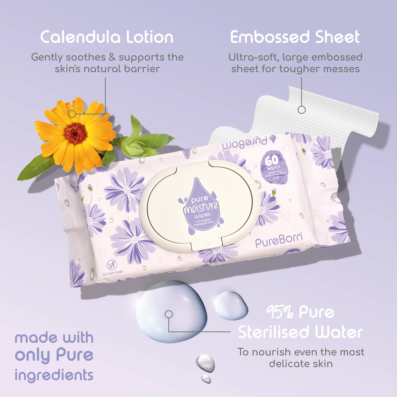Pureborn Pure Moisture Wipes With Organic Calendula Lotion - Image 2